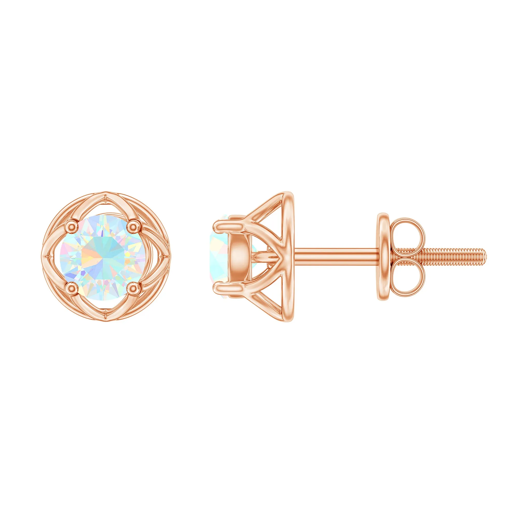 Simple Ethiopian Opal Solitaire Flower Stud Earrings