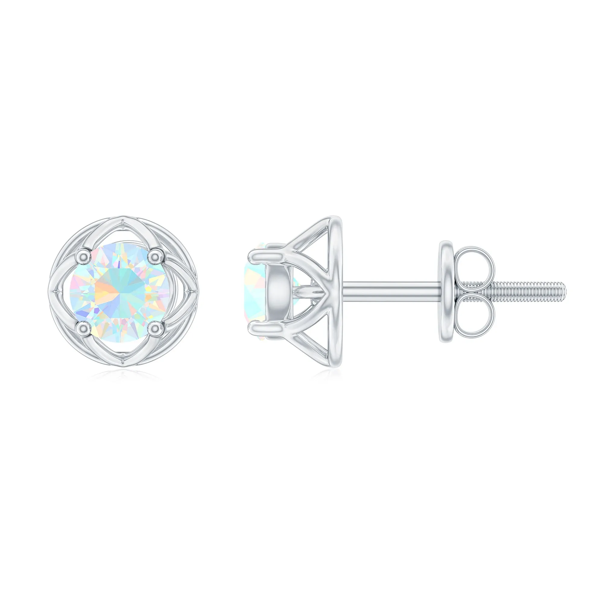 Simple Ethiopian Opal Solitaire Flower Stud Earrings