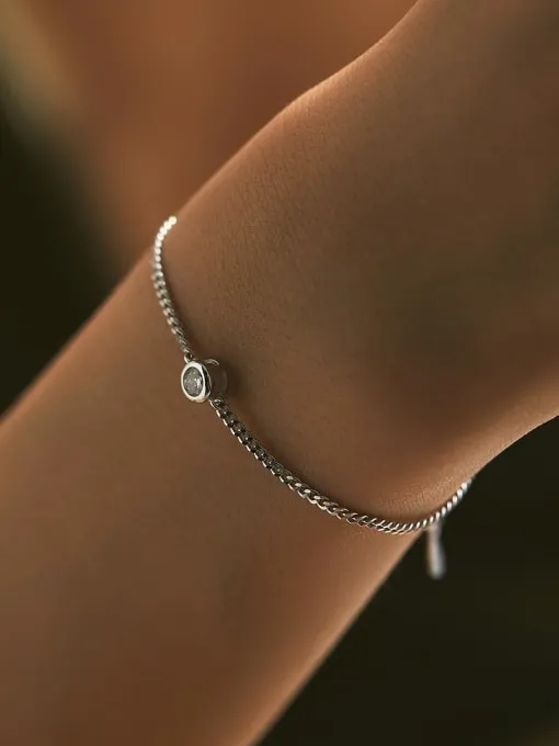 Single Ziron Dainty Bracelet, .Bezel Cubic Zirconia 925 Sterling Silver Waterproof Luxury Bracelet