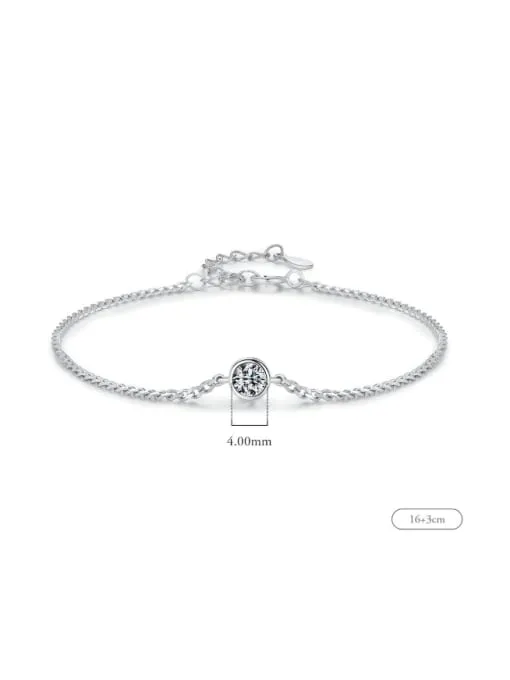 Single Ziron Dainty Bracelet, .Bezel Cubic Zirconia 925 Sterling Silver Waterproof Luxury Bracelet