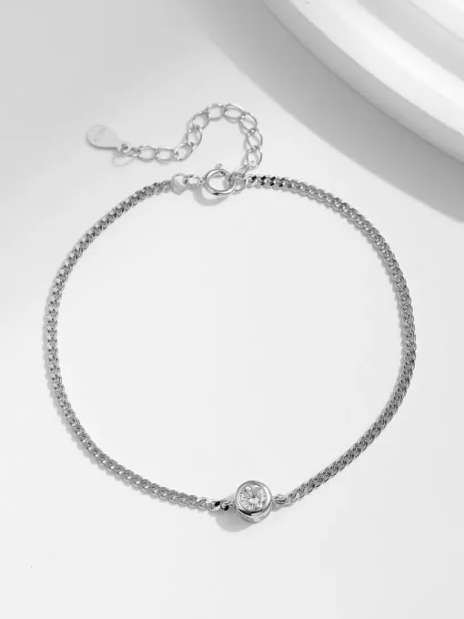 Single Ziron Dainty Bracelet, .Bezel Cubic Zirconia 925 Sterling Silver Waterproof Luxury Bracelet