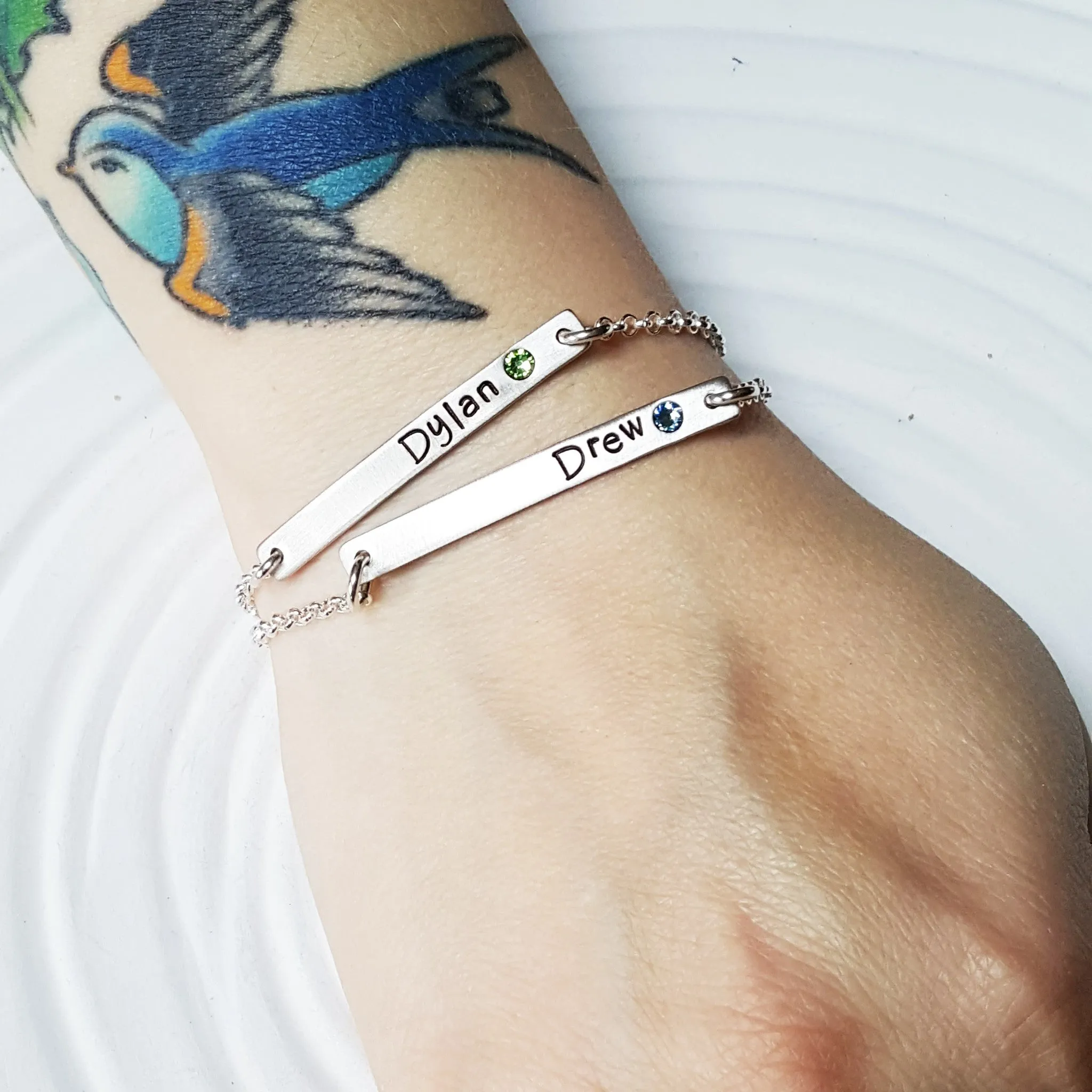 Skinny ID Bar Bracelet | Birthstone Mother's Bracelet