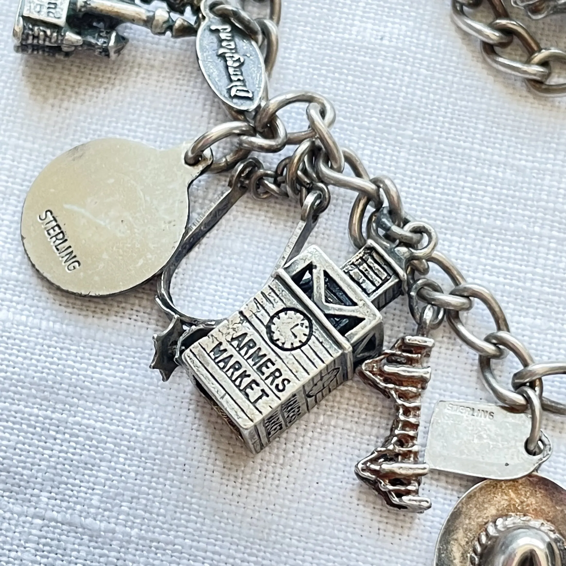 SOLD Vintage California/Southwest Charm Bracelet, Sterling Silver Tourist Souvenir Bracelet, 13 Charms 39 G