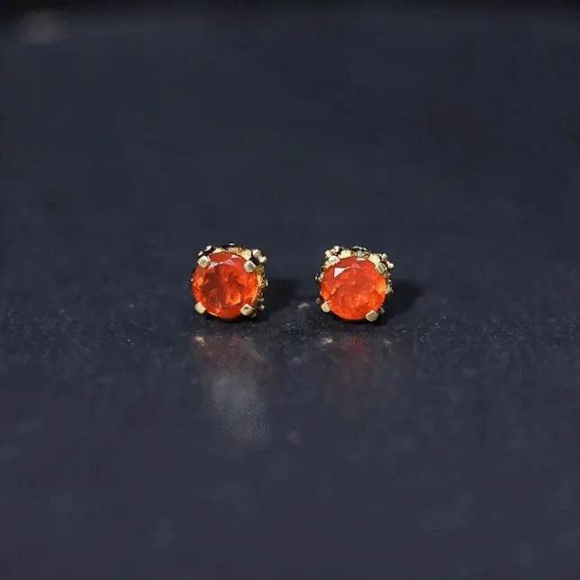 Solitaire Fire Opal Stud Earrings with Diamond Accent