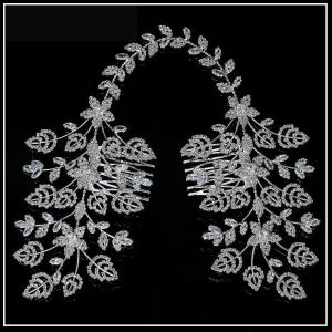 Sparkling Cubic Zirconia Leaf Design Double Bridal Hair Comb Wedding Accessory