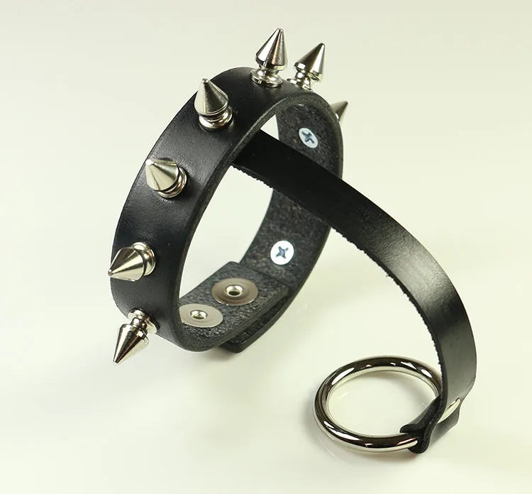 Spiked Bracelet with Finger Strap and Metal O-ring