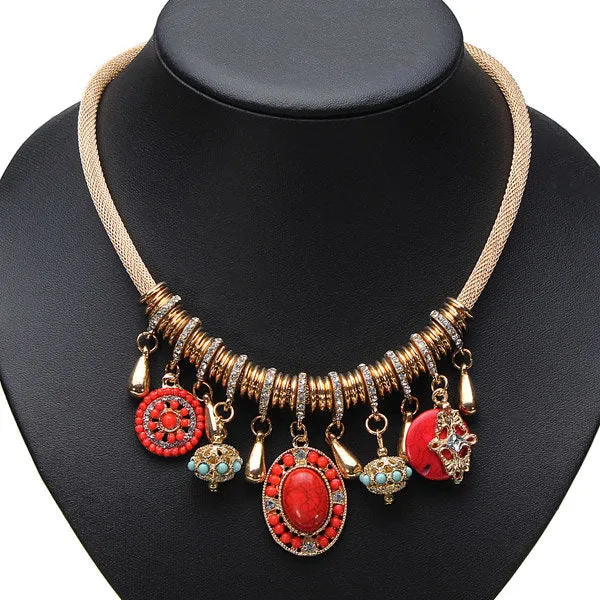 Statement Necklace Retro Turquoise Pendant