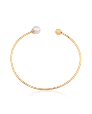 Steel Titanium Gold Plated Bracelet for Women with Organic Pearl and Stainless Steel Ball, 8mm Round White Pearl, 23" Diameter, Aura Collection