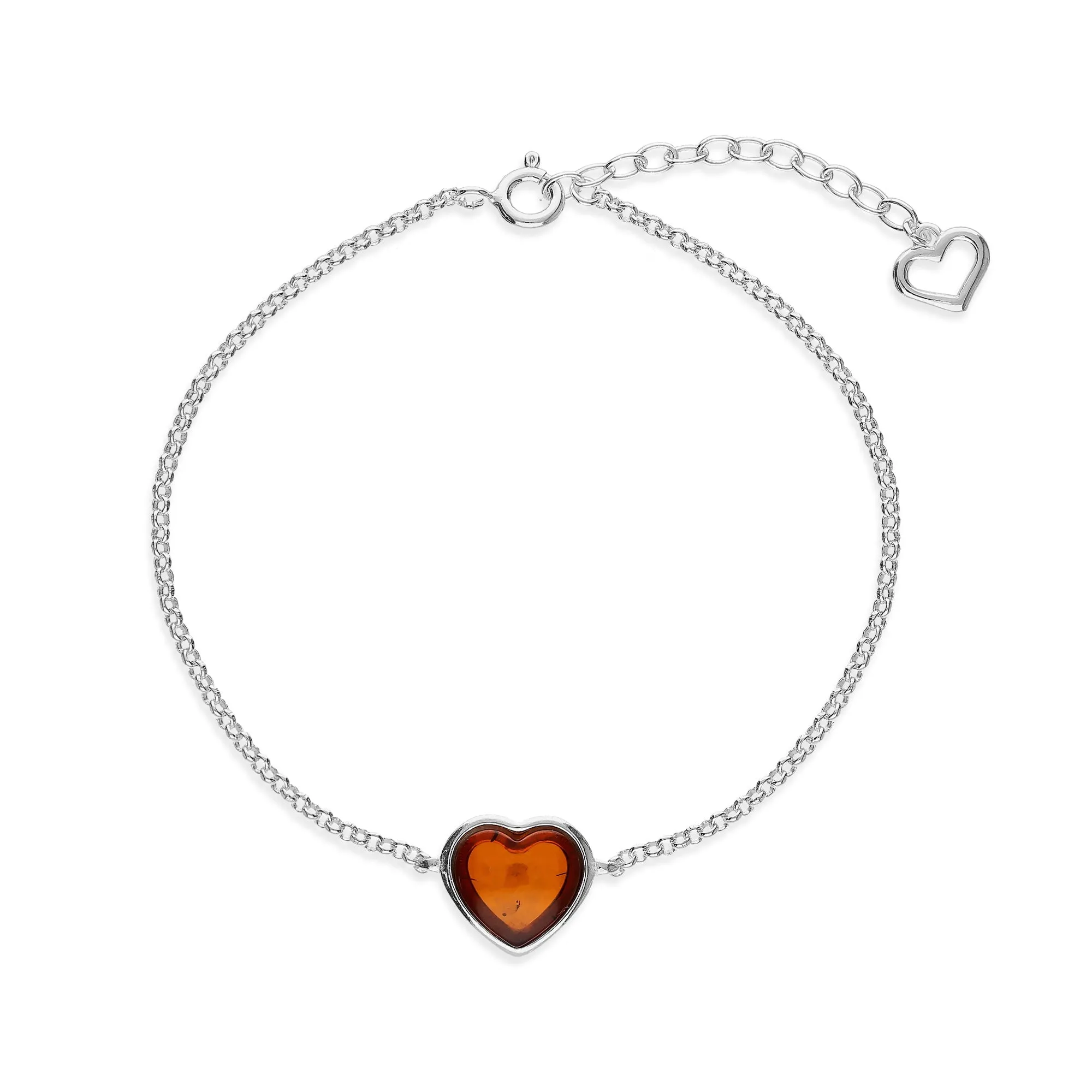 Sterling Silver Amber Heart Bracelet