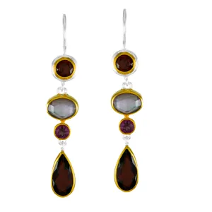 Sterling Silver and 22 Gold Vermeil Linear Garnet Earrings