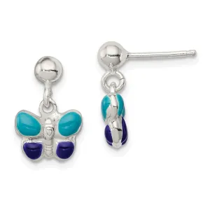 Sterling Silver Enamel Butterfly Post Dangle Earrings