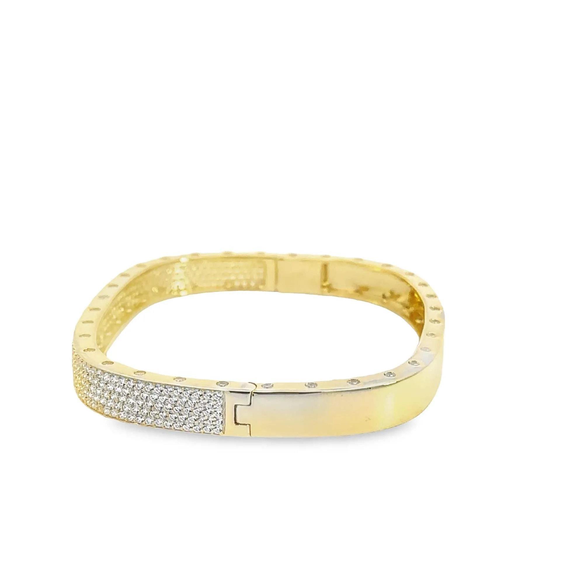 Sterling Silver Gold Plated CZ Square Bangle Bracelet