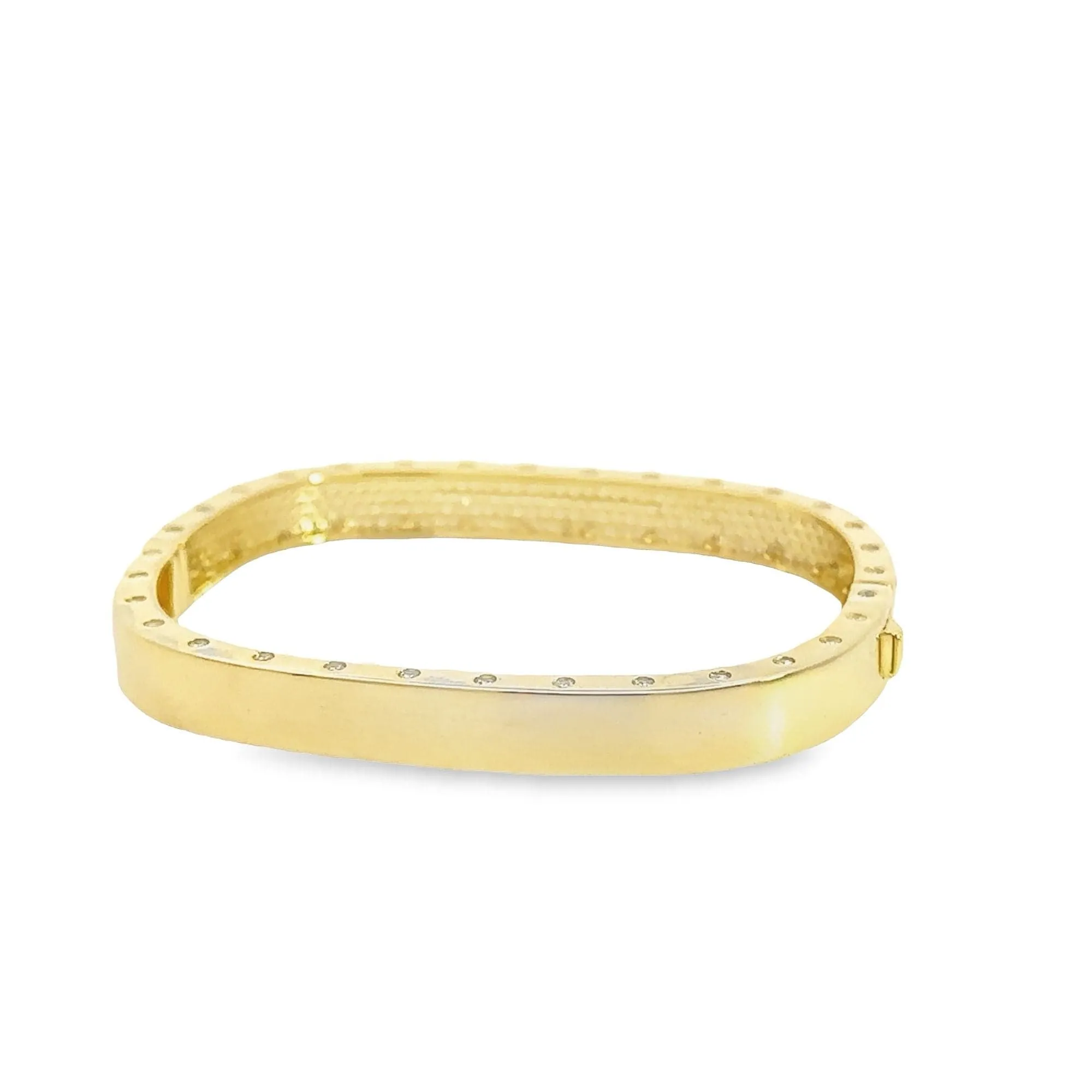 Sterling Silver Gold Plated CZ Square Bangle Bracelet