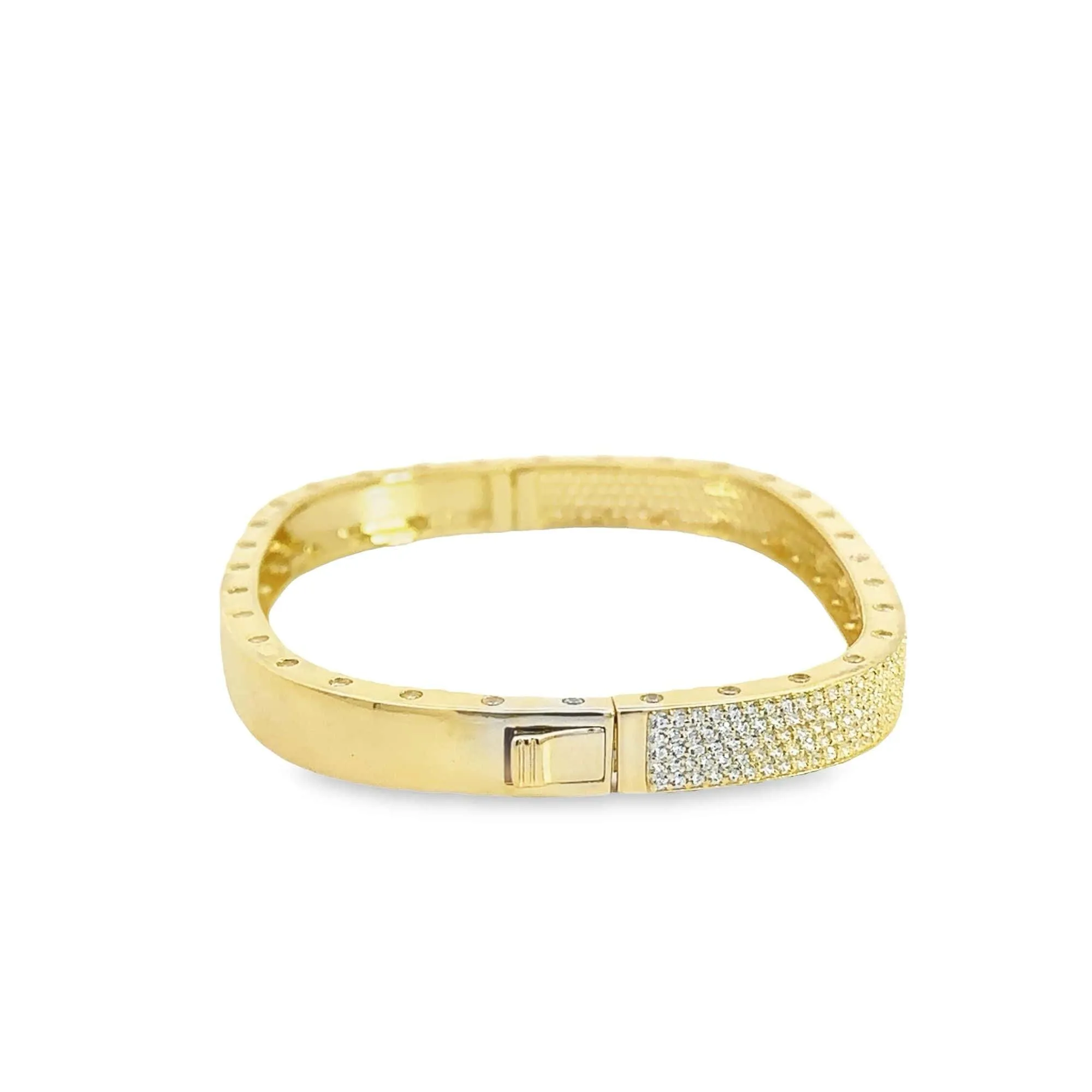 Sterling Silver Gold Plated CZ Square Bangle Bracelet