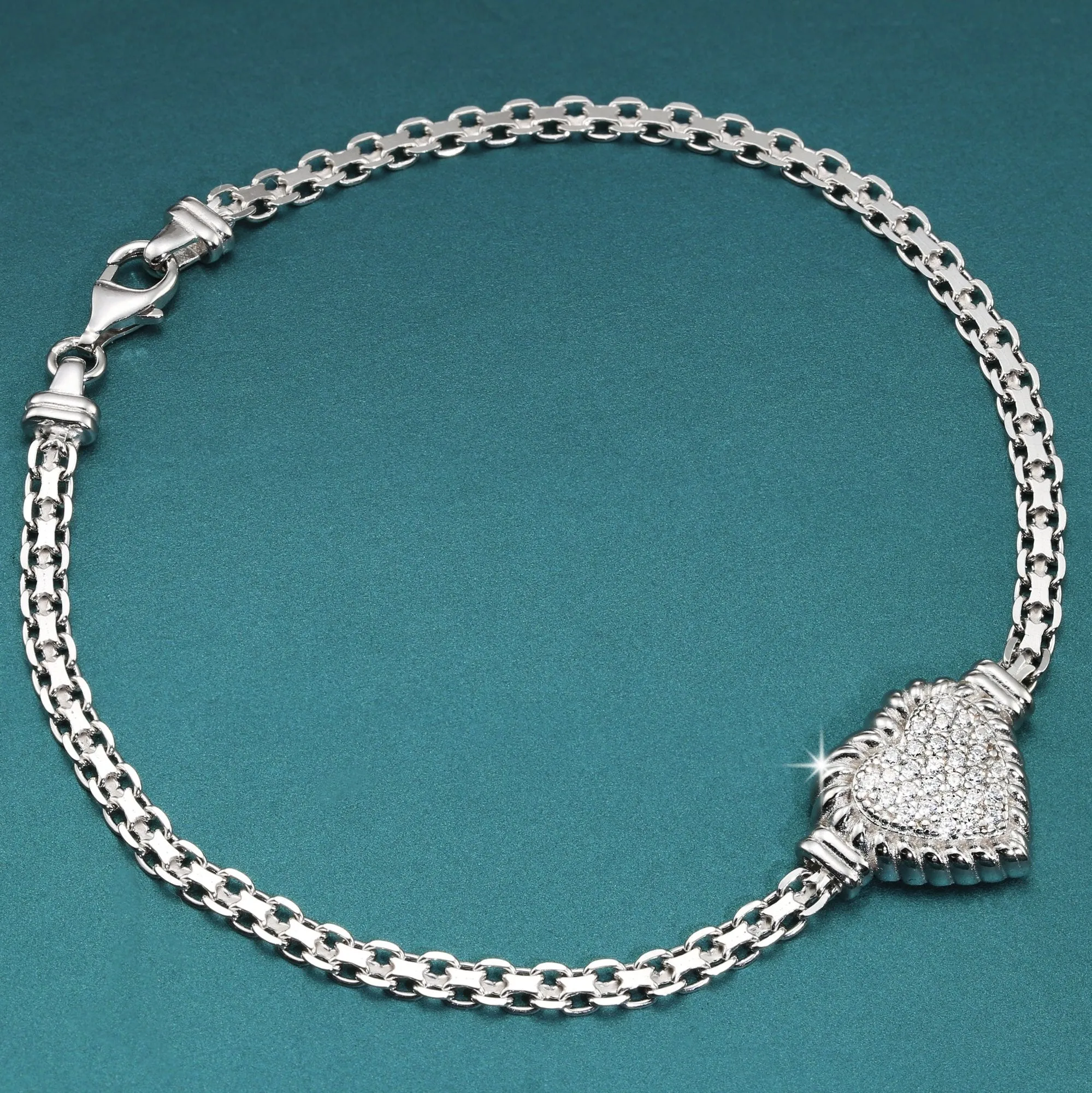 Sterling Silver Heart Bracelet, Italian Handmade Love Style Jewelry