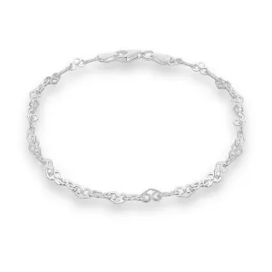 Sterling Silver Heart Bracelet, Women's, 4mm, 7.5" Length, Romantic Jewelry, Gift Pouch Included