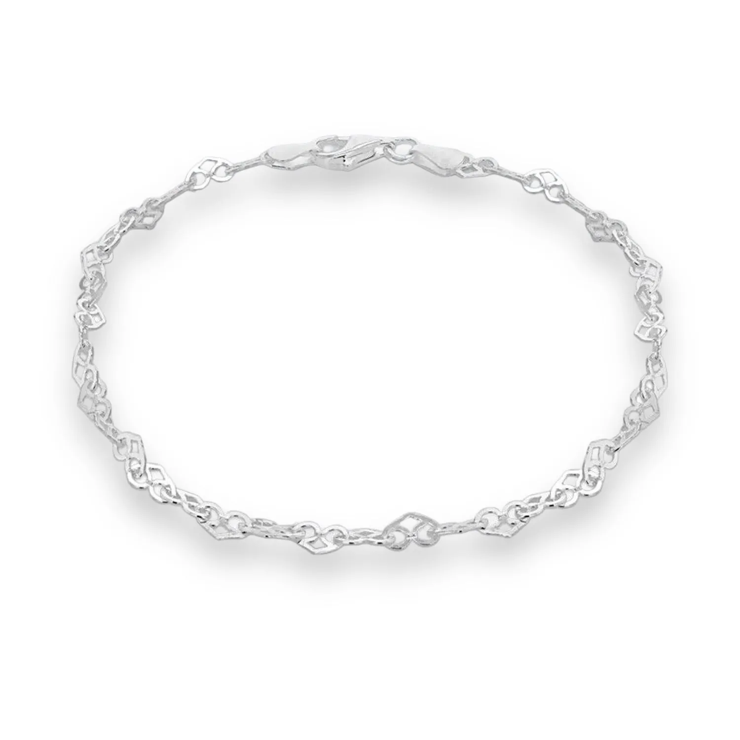 Sterling Silver Heart Bracelet, Women's, 4mm, 7.5" Length, Romantic Jewelry, Gift Pouch Included