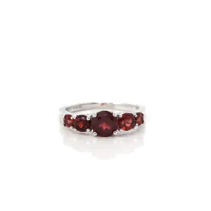 Sterling Silver Red Garnet Anniversary Band Ring