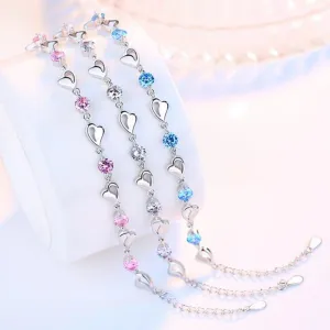 Sterling Silver Retro Coloured Heart Shaped Cubic Zirconia Bracelet