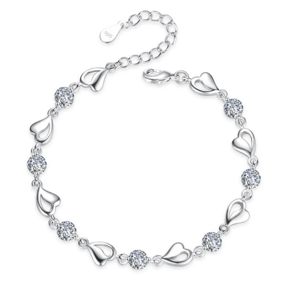 Sterling Silver Retro Coloured Heart Shaped Cubic Zirconia Bracelet