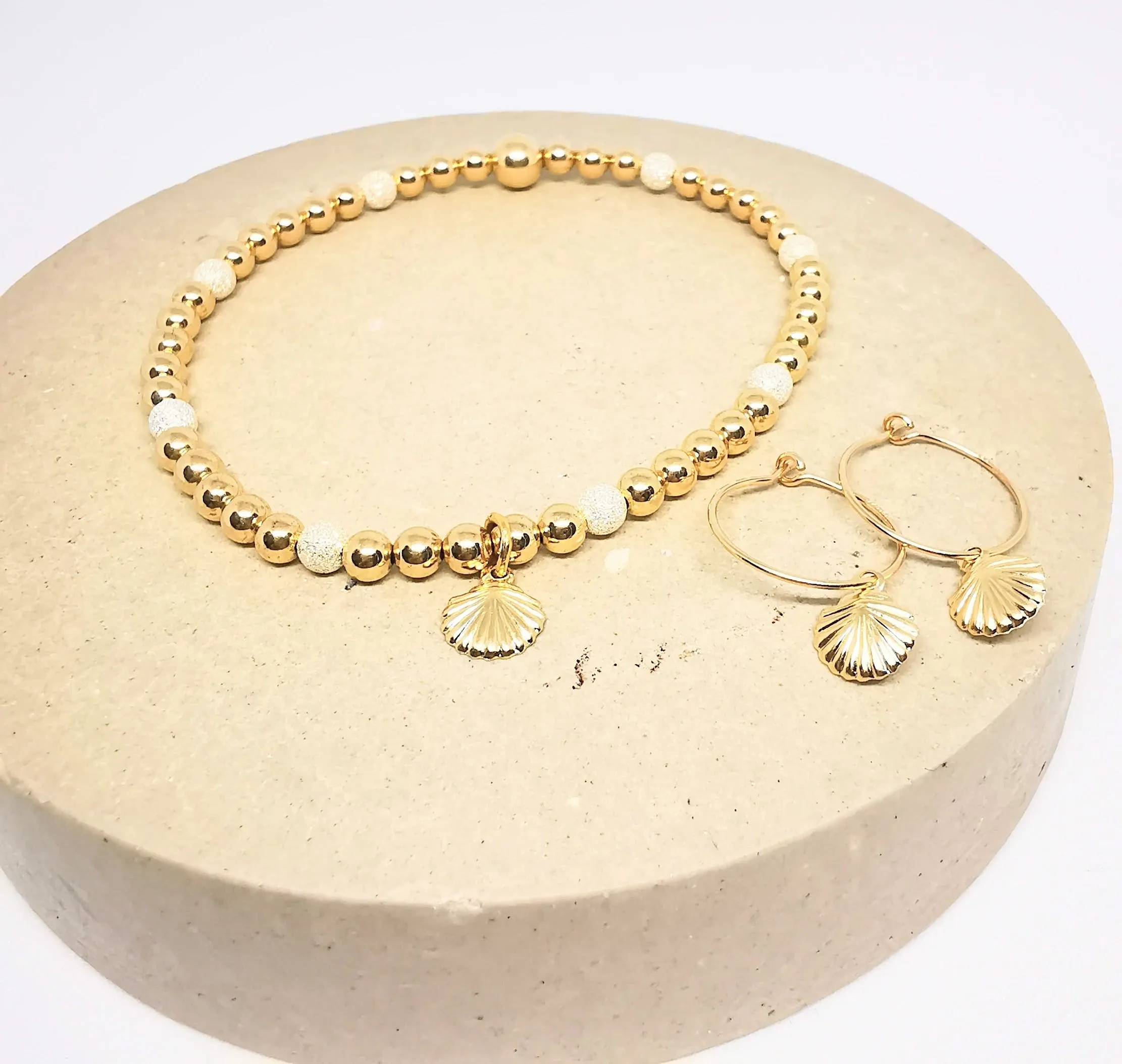 Sterling Silver Shell Bracelet and Earrings Set