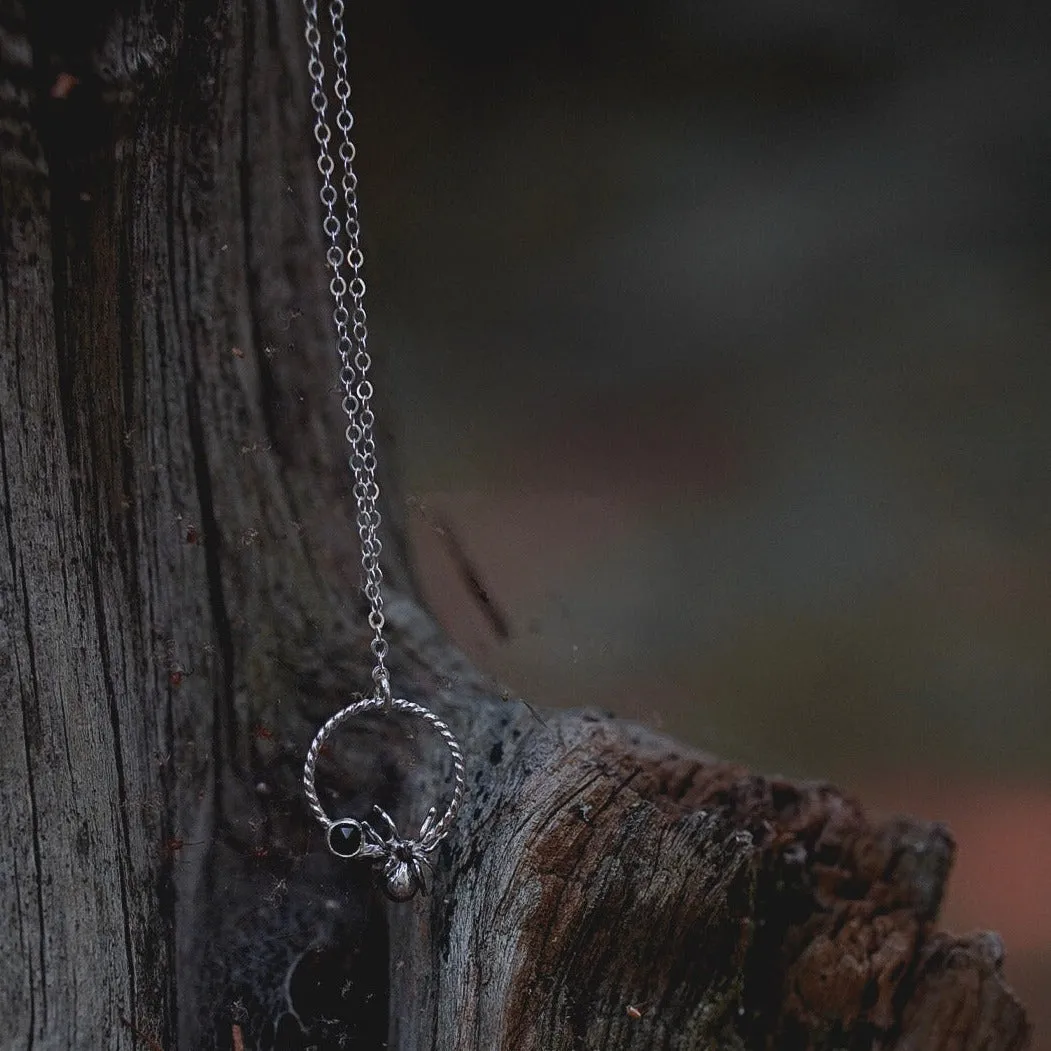 Sterling Silver Spider and Gemstone Black Spinel Layering Necklace