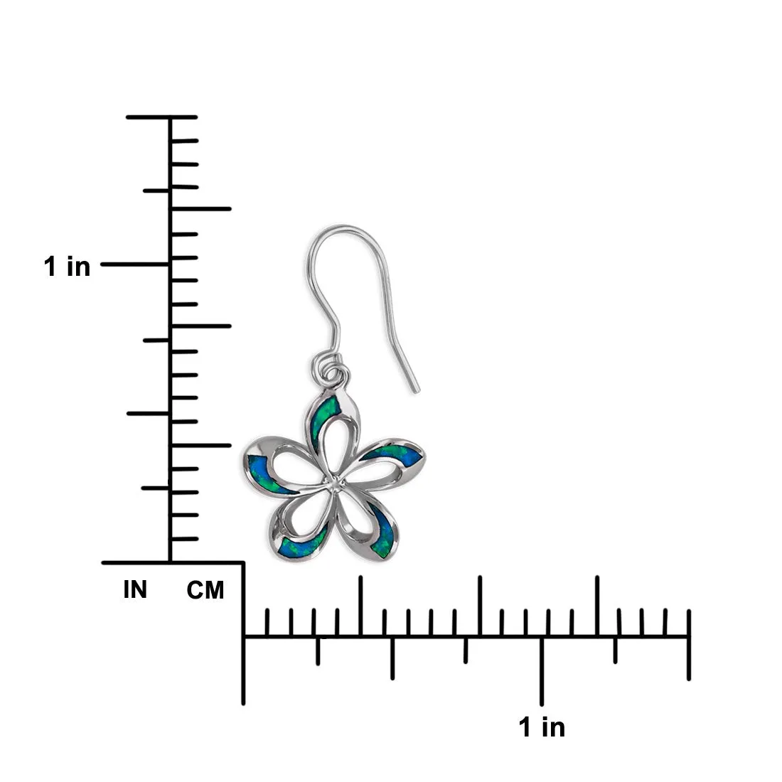 Sterling Silver Synthetic Blue Opal Open Plumeria Dangle Earrings