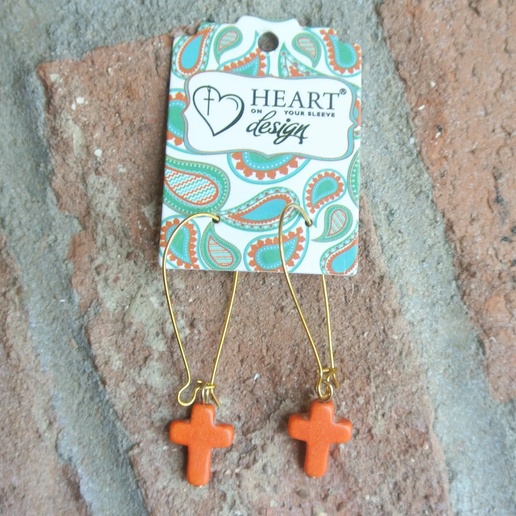 Stone Cross Coral Earrings