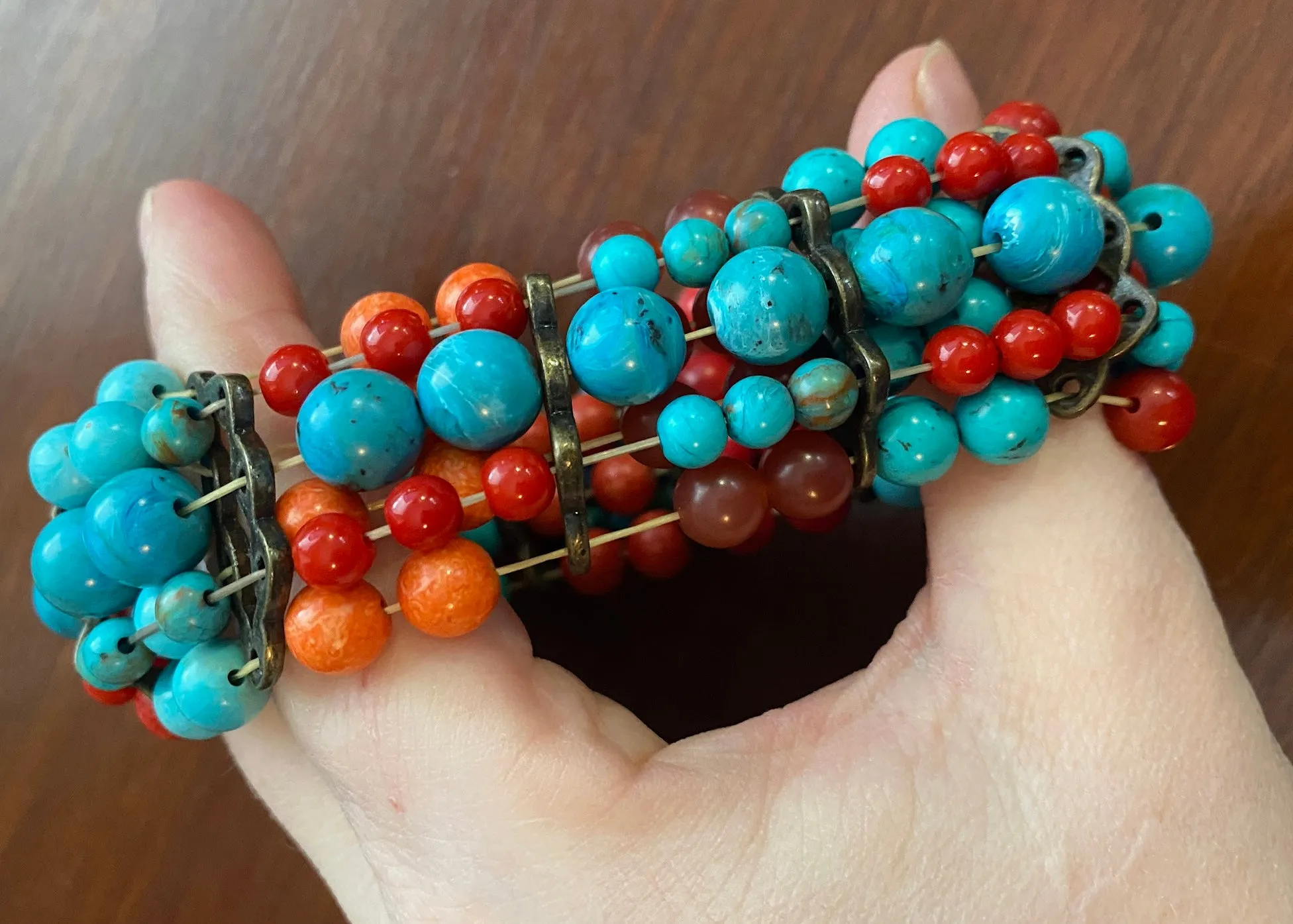 Stretch Faux Turquoise Red Coral Stretch Round Ball Bead Bracelet