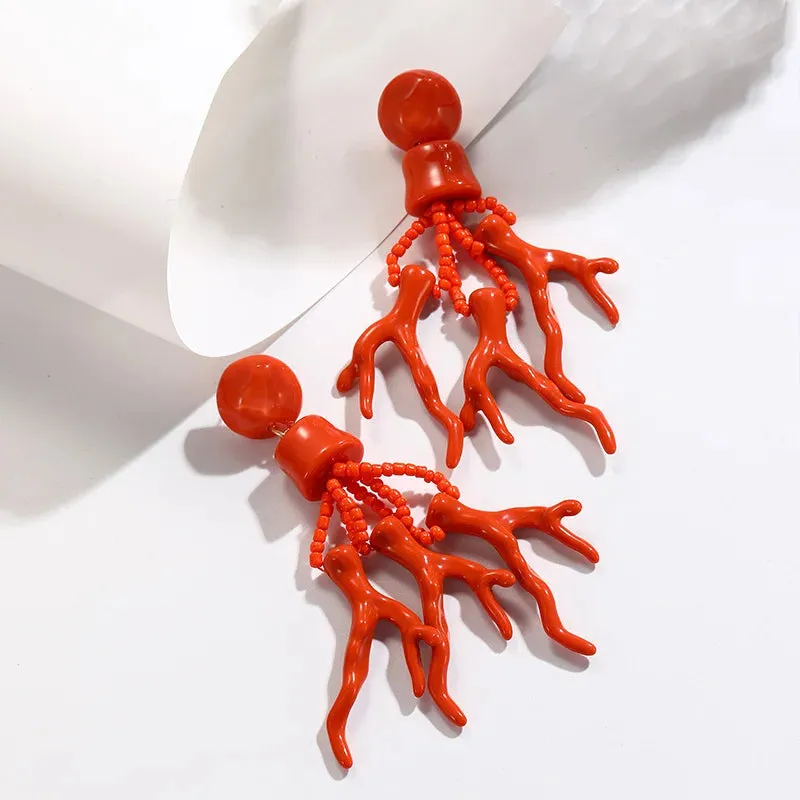 TEEK - Beaded Coral Drop Earrings