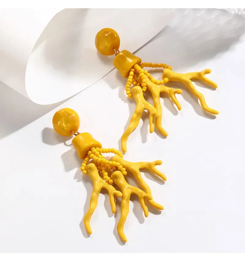 TEEK - Beaded Coral Drop Earrings