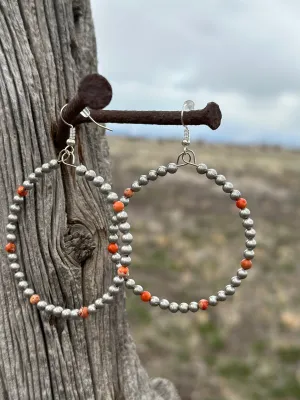 The Coral Navajo Pearl Hoop Bead Earring