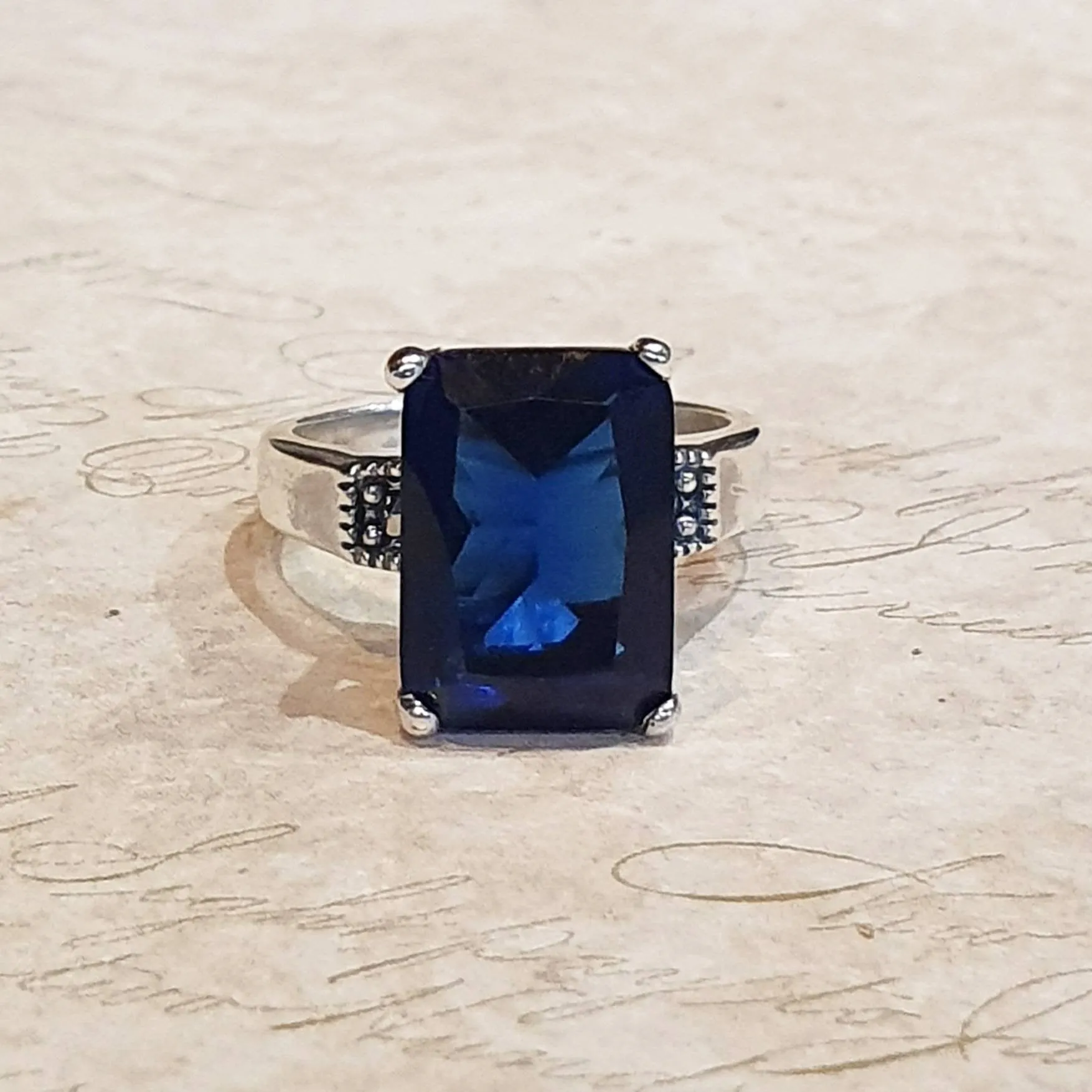 The Duchess Solitaire Ring in Sapphire Blue