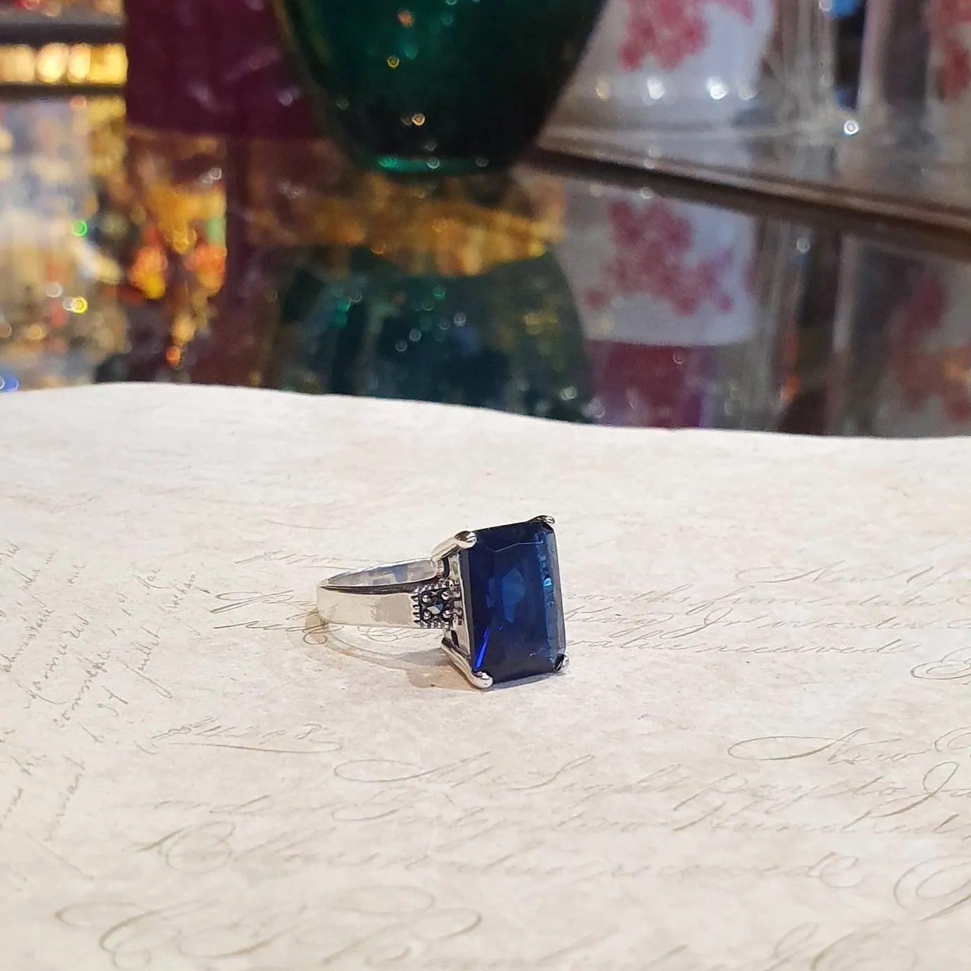 The Duchess Solitaire Ring in Sapphire Blue