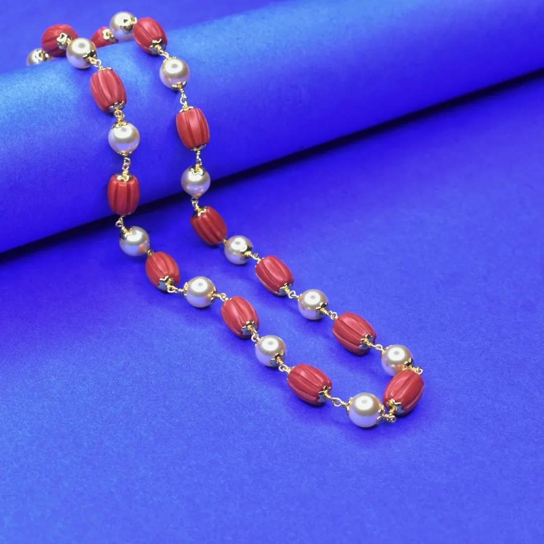 The Exquisite Dholki Coral & Pearls Mala by Asp Fashion Jewellery"