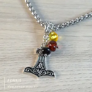 Thor's Hammer Necklace Silver Amber Hand Made | Fenris