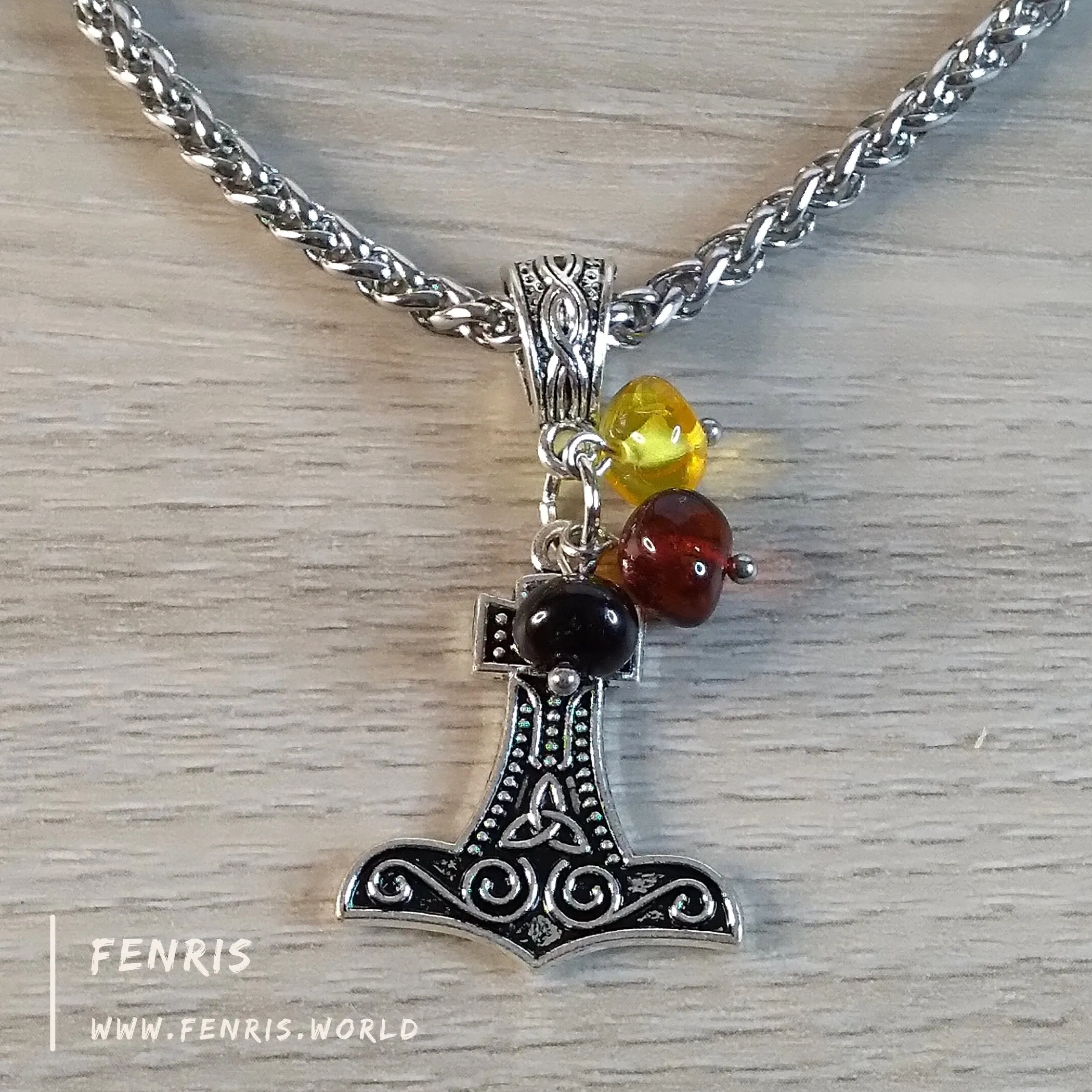 Thor's Hammer Necklace Silver Amber Hand Made | Fenris