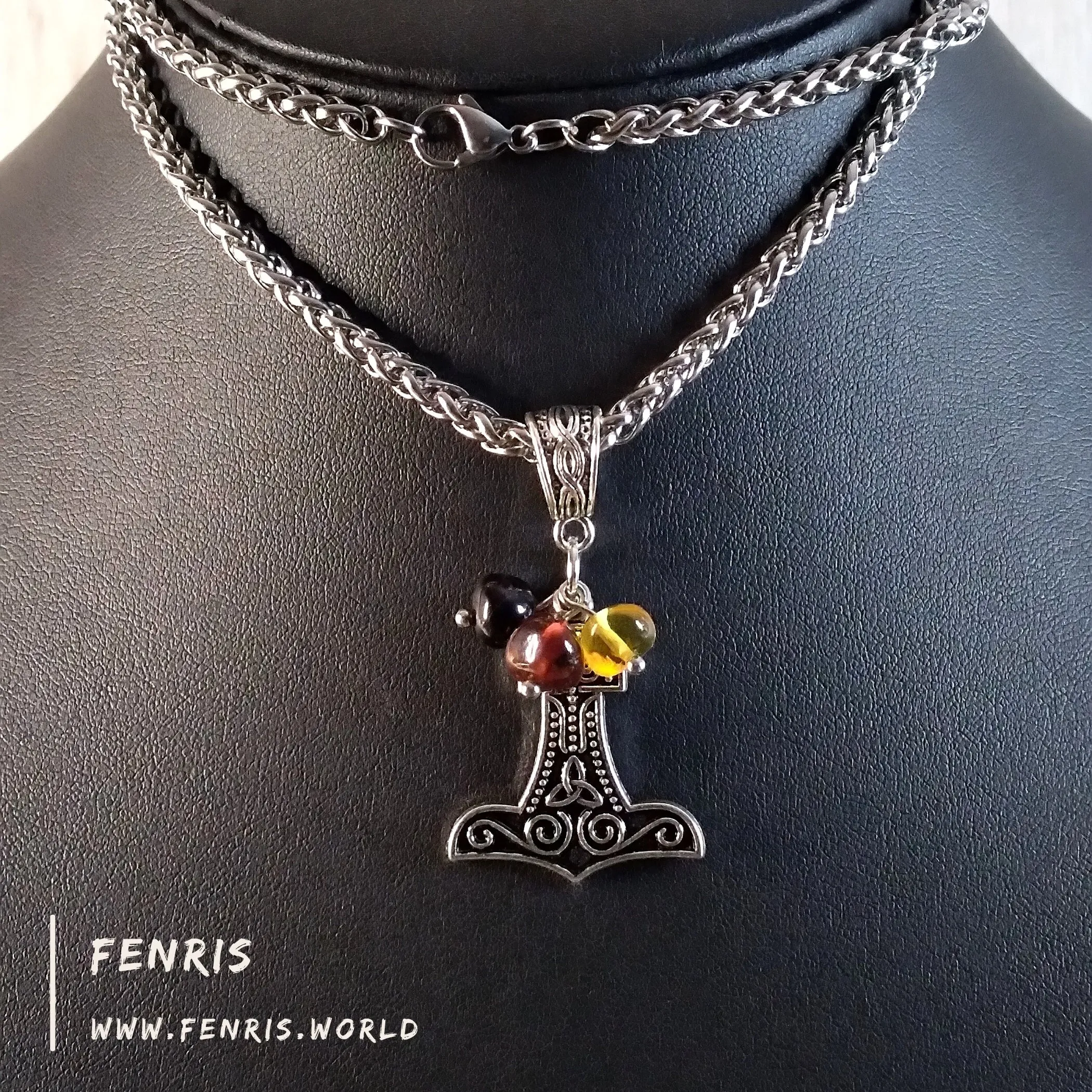 Thor's Hammer Necklace Silver Amber Hand Made | Fenris