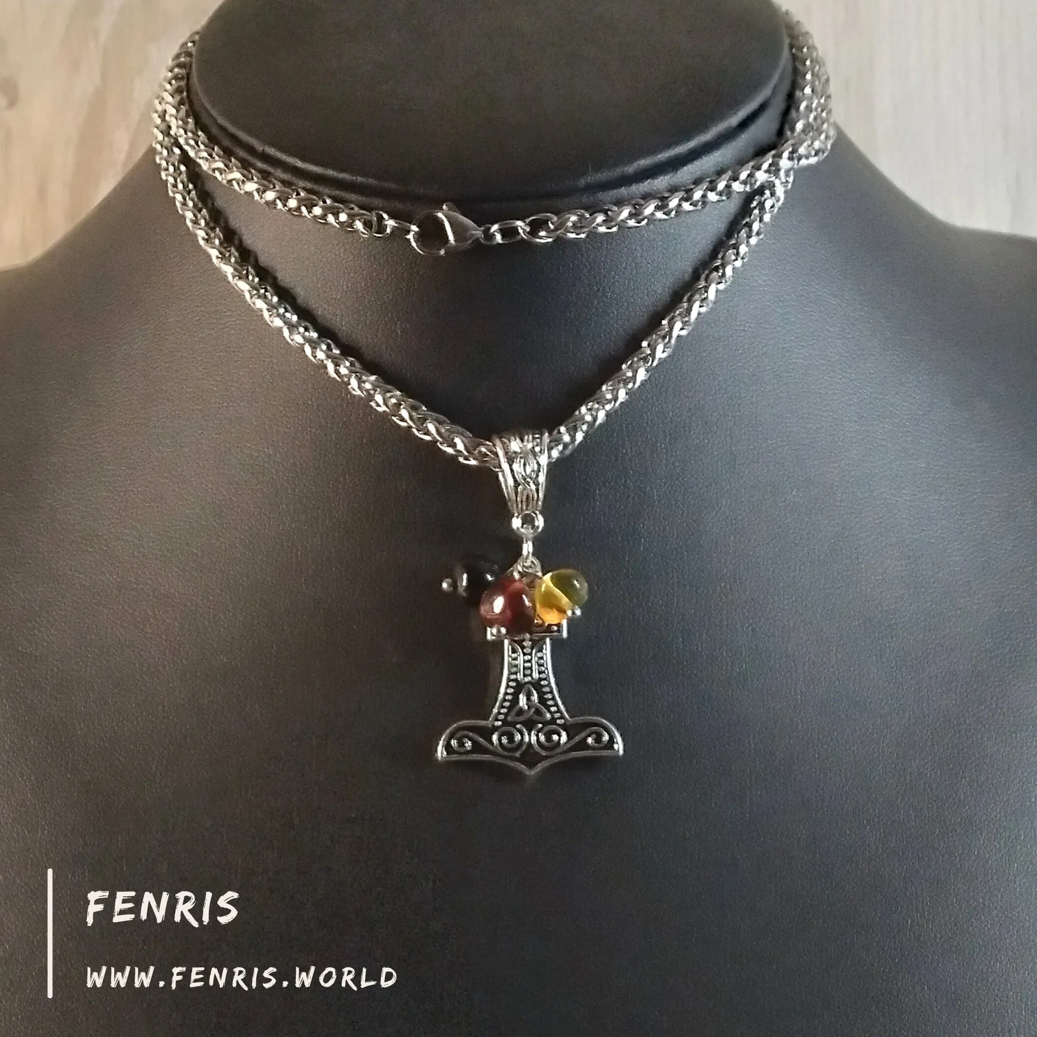 Thor's Hammer Necklace Silver Amber Hand Made | Fenris