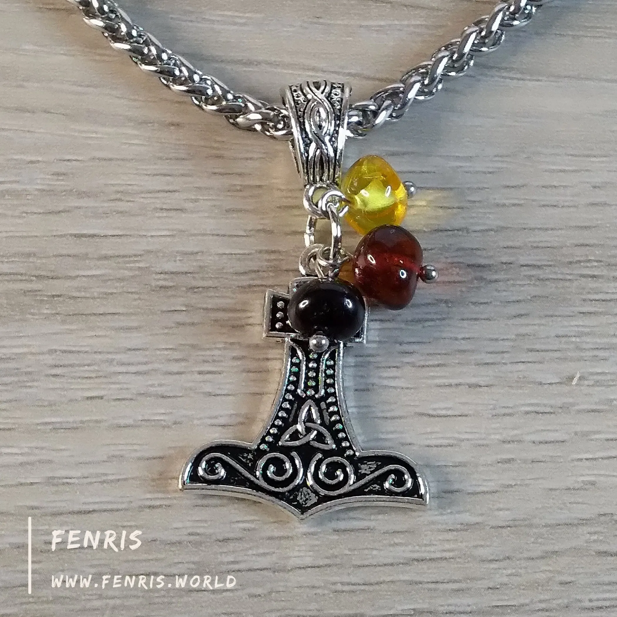 Thor's Hammer Necklace Silver Amber Hand Made | Fenris