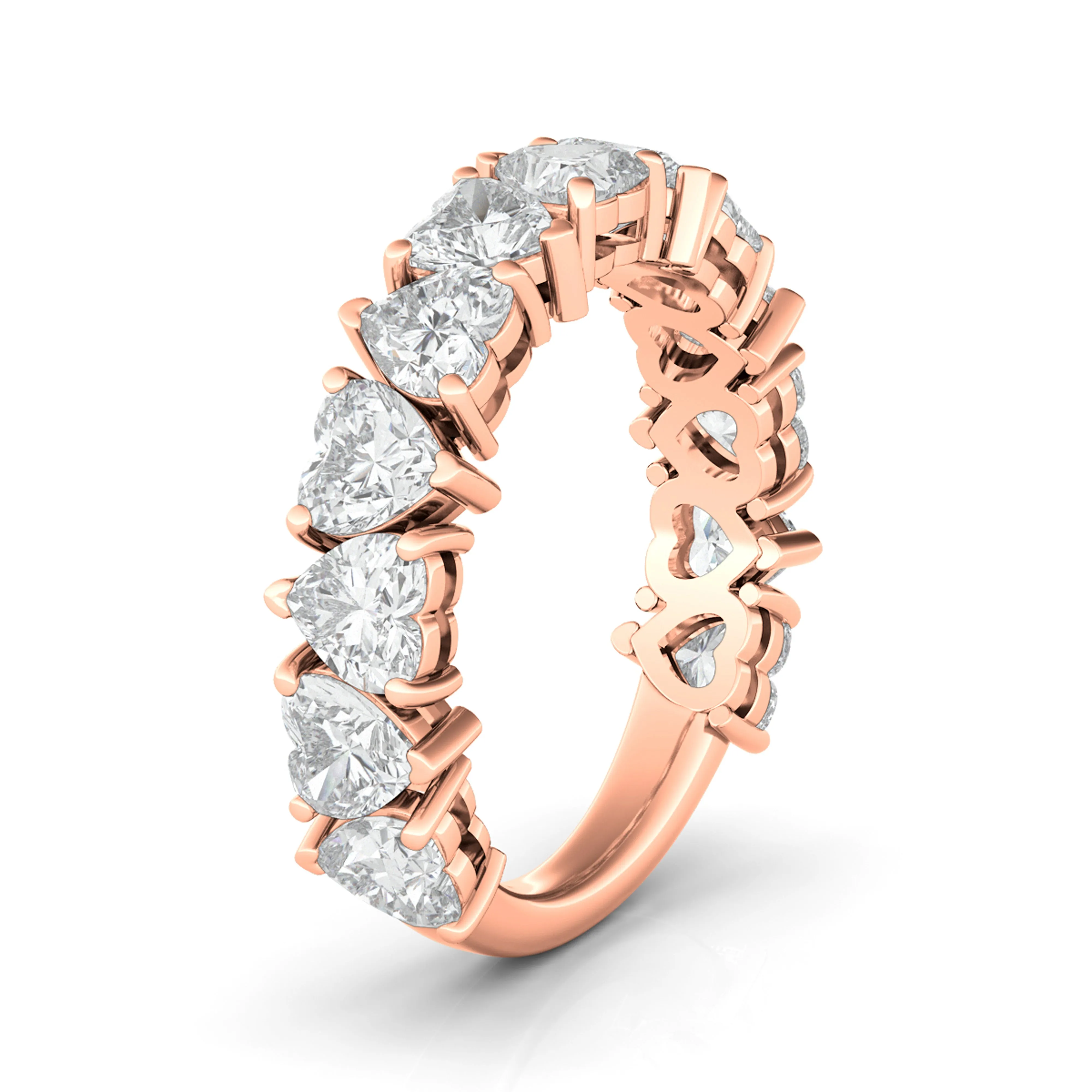 Three-Fourths Band Alternating Heart Diamond Ring