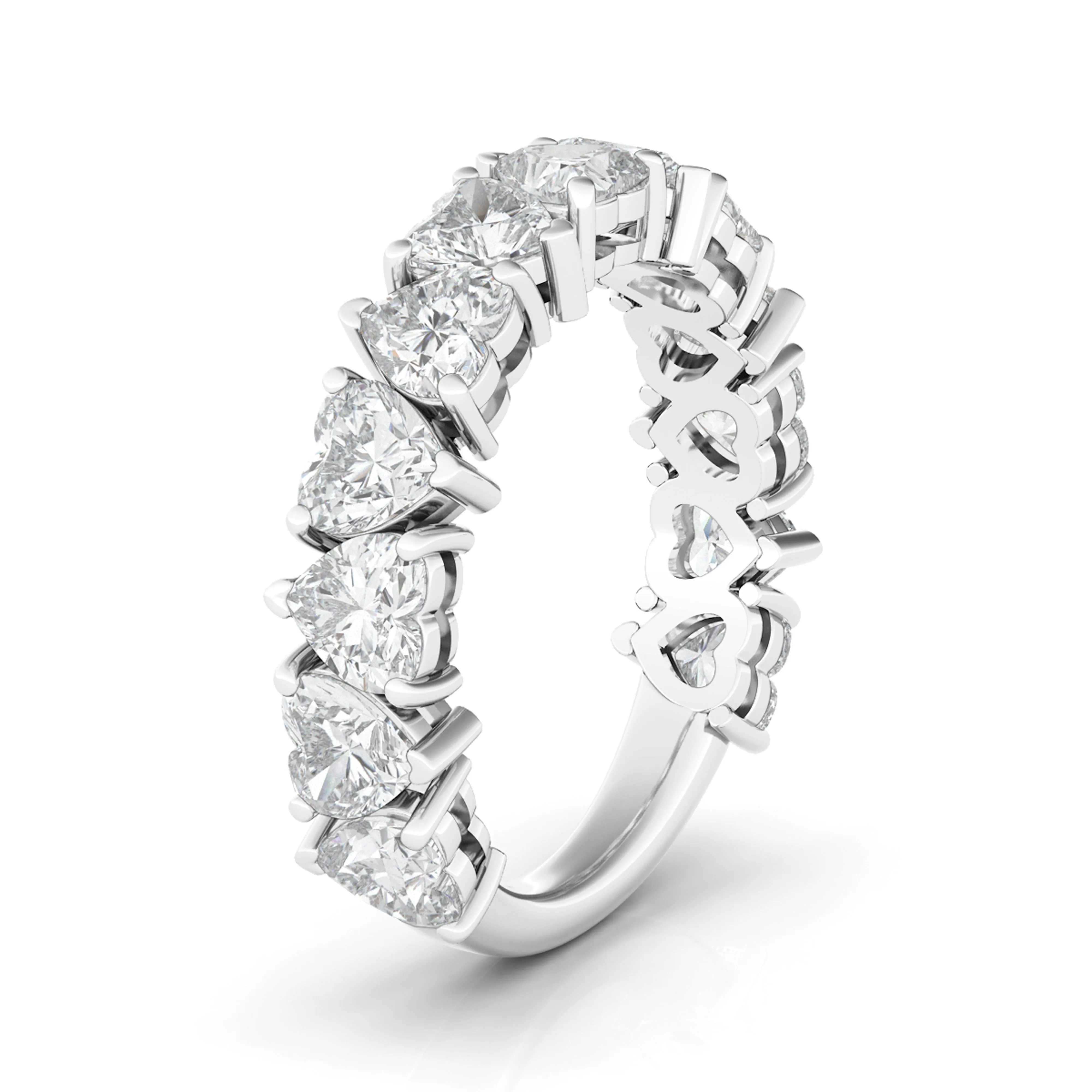 Three-Fourths Band Alternating Heart Diamond Ring