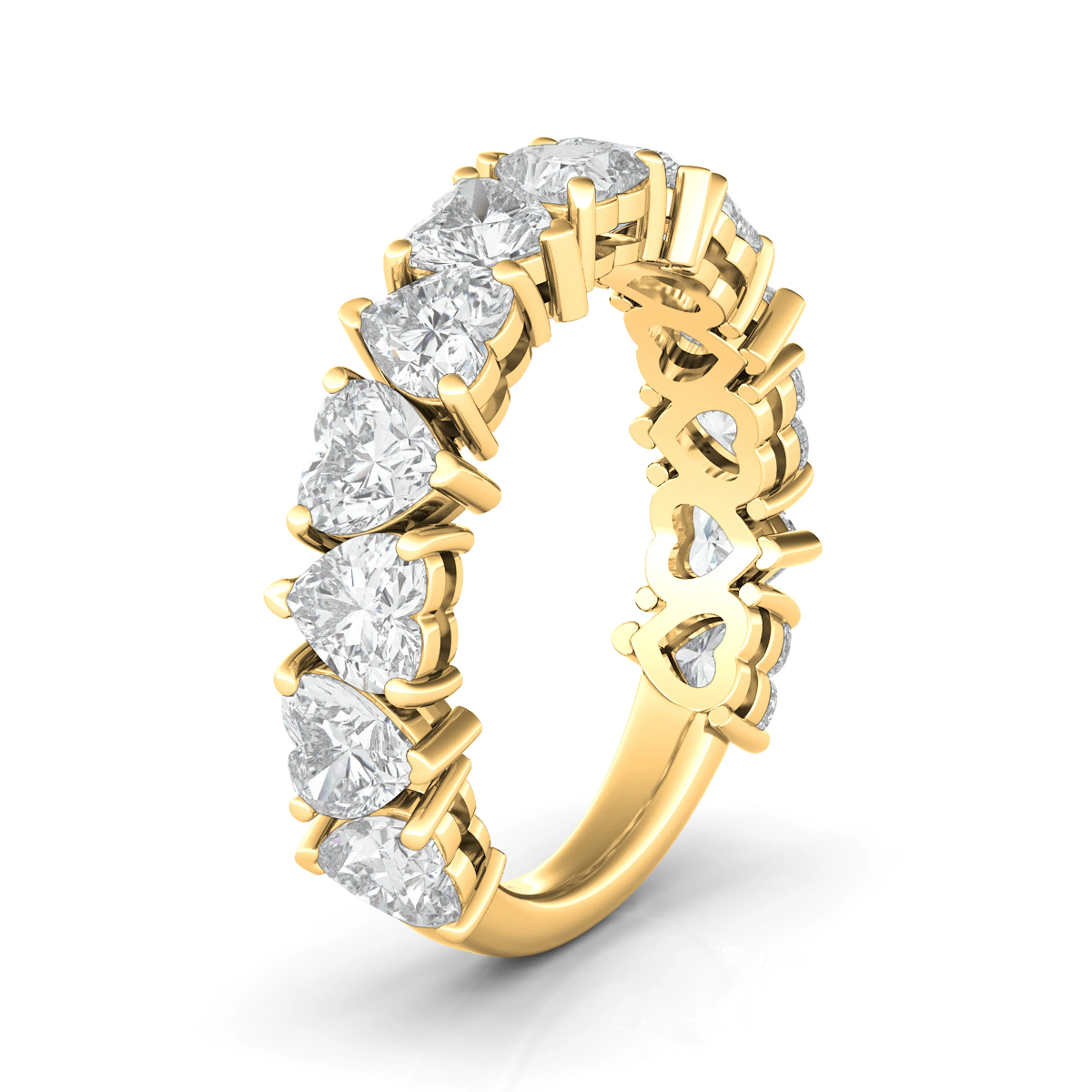 Three-Fourths Band Alternating Heart Diamond Ring