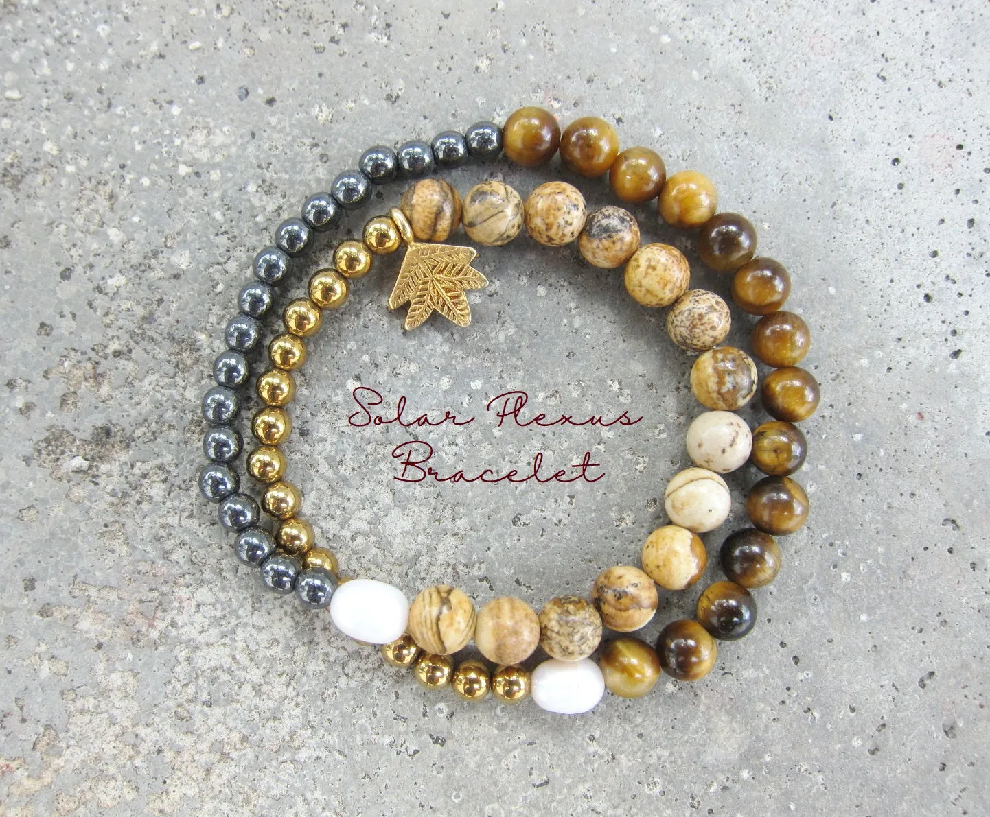 Tiger Eye, Jasper, MOP, Gunmetal Natural Stones Double Strand Bracelet