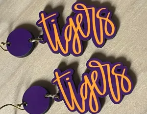 Tigers | mascot | earrings | purple | gold