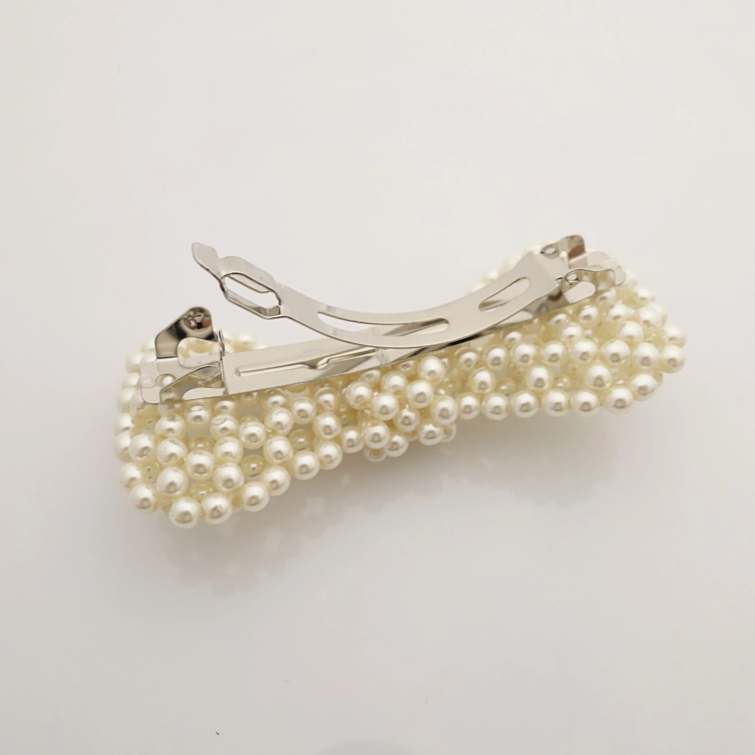 Tiny pearl ball beaded bow french hair barrette elegant women hair accessory