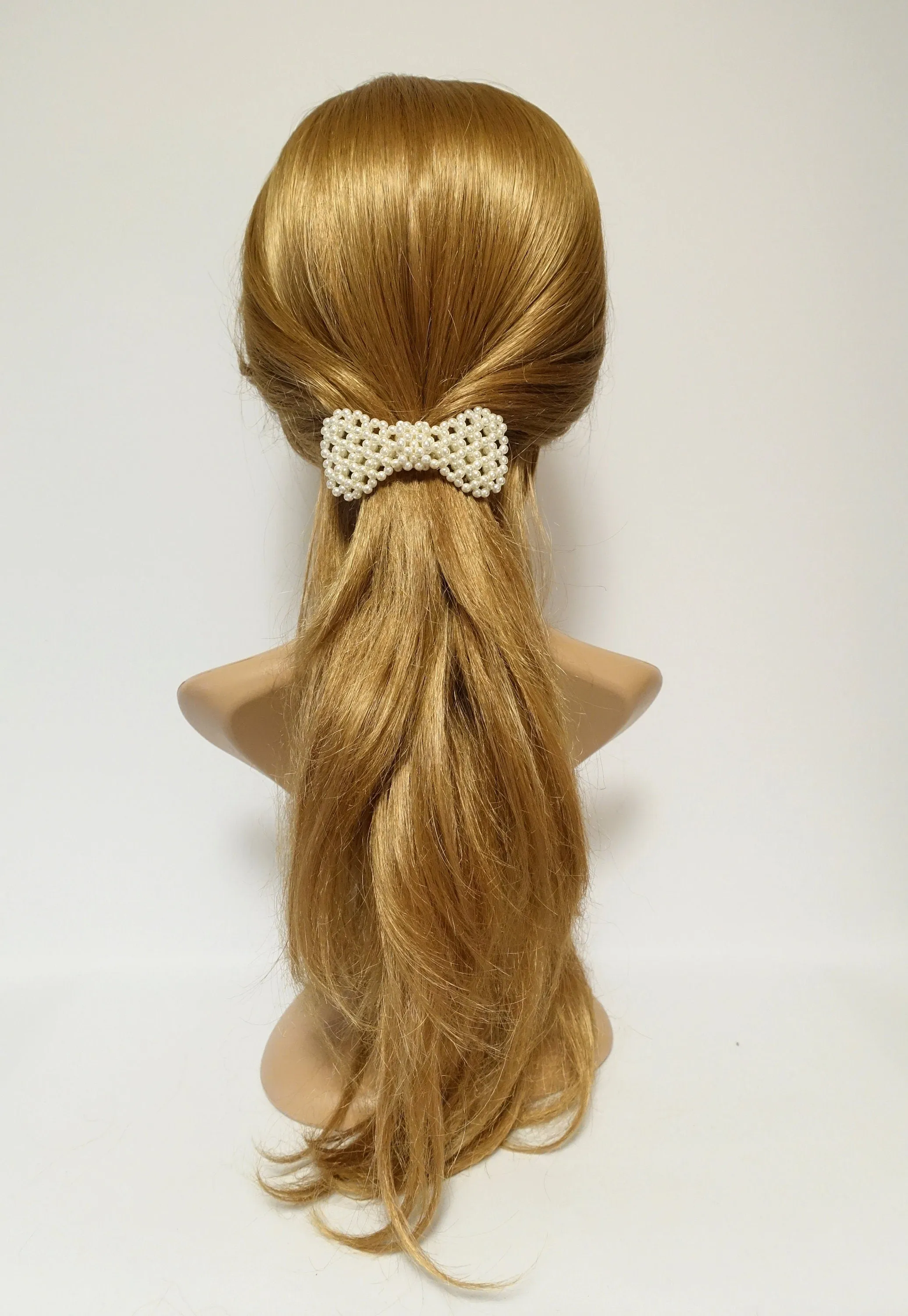 Tiny pearl ball beaded bow french hair barrette elegant women hair accessory