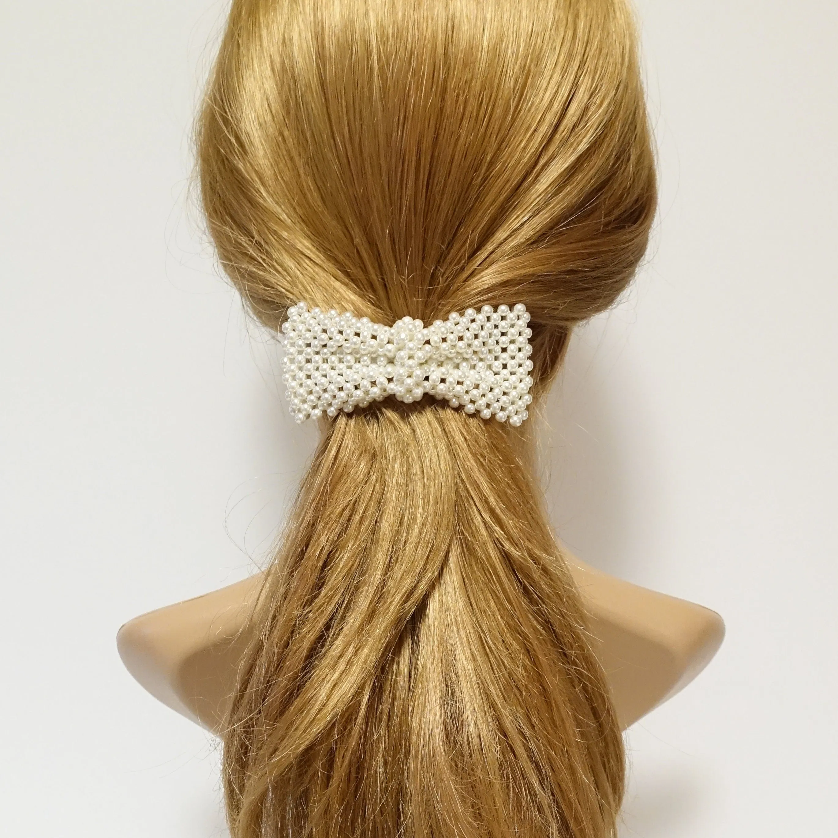 Tiny pearl ball beaded bow french hair barrette elegant women hair accessory