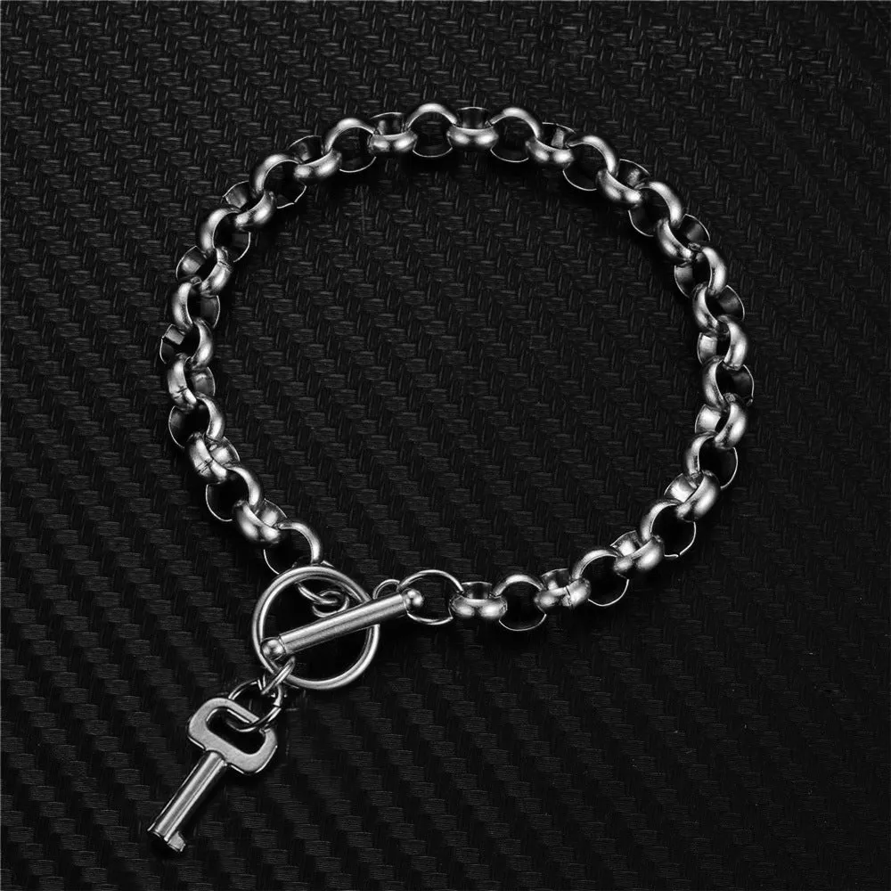 Titanium Steel Lock Pendant And Key Charm Bracelet