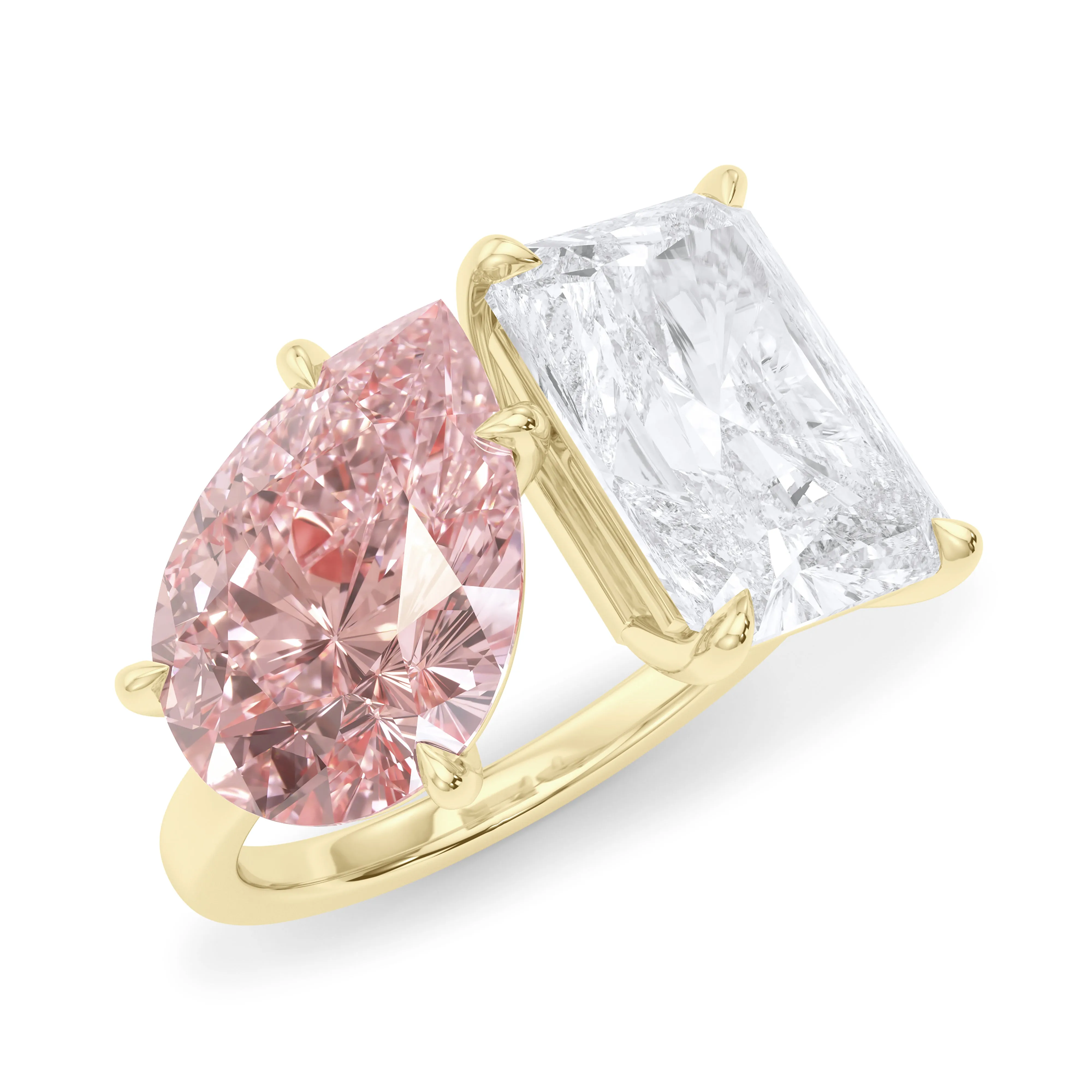 Toi Et Moi Pear And Radiant Pink And White Diamond Ring